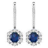 1.35 Carat (ctw) 14K White Gold Round Blue Sapphire & Diamond Ladies Halo Style Dangling Drop Earrings 1 1/3 CT