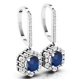 1.35 Carat (ctw) 14K White Gold Round Blue Sapphire & Diamond Ladies Halo Style Dangling Drop Earrings 1 1/3 CT
