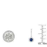 1.35 Carat (ctw) 14K White Gold Round Blue Sapphire & Diamond Ladies Halo Style Dangling Drop Earrings 1 1/3 CT