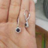 1.35 Carat (ctw) 14K White Gold Round Blue Sapphire & Diamond Ladies Halo Style Dangling Drop Earrings 1 1/3 CT