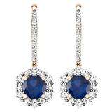 1.35 Carat (ctw) 18K Rose Gold Round Blue Sapphire & Diamond Ladies Halo Style Dangling Drop Earrings 1 1/3 CT