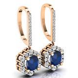 1.35 Carat (ctw) 18K Rose Gold Round Blue Sapphire & Diamond Ladies Halo Style Dangling Drop Earrings 1 1/3 CT