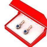 1.35 Carat (ctw) 18K Rose Gold Round Blue Sapphire & Diamond Ladies Halo Style Dangling Drop Earrings 1 1/3 CT