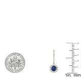 1.35 Carat (ctw) 18K Rose Gold Round Blue Sapphire & Diamond Ladies Halo Style Dangling Drop Earrings 1 1/3 CT