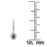 1.10 Carat (ctw) 10K Rose Gold Oval Cut Blue Sapphire & Round Diamond Ladies Halo Style Dangling Drop Earrings 1 1/10 CT
