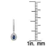 1.10 Carat (ctw) 10K White Gold Oval Cut Blue Sapphire & Round Diamond Ladies Halo Style Dangling Drop Earrings 1 1/10 CT