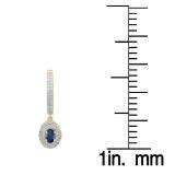 1.10 Carat (ctw) 10K Yellow Gold Oval Cut Blue Sapphire & Round Diamond Ladies Halo Style Dangling Drop Earrings 1 1/10 CT