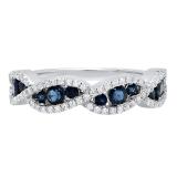 1.00 Carat (ctw) 10K White Gold Round Blue Sapphire & White Diamond Ladies Bridal Stackable Anniversary Wedding Band Swirl Ring 1 CT