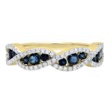 1.00 Carat (ctw) 10K Yellow Gold Round Blue Sapphire & White Diamond Ladies Bridal Stackable Anniversary Wedding Band Swirl Ring 1 CT