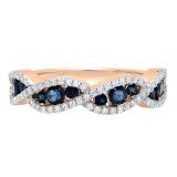 1.00 Carat (ctw) 14K Rose Gold Round Blue Sapphire & White Diamond Ladies Bridal Stackable Anniversary Wedding Band Swirl Ring 1 CT
