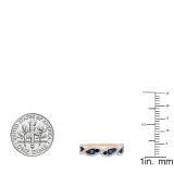 1.00 Carat (ctw) 14K Rose Gold Round Blue Sapphire & White Diamond Ladies Bridal Stackable Anniversary Wedding Band Swirl Ring 1 CT
