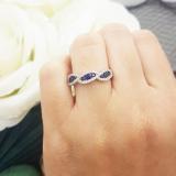 1.00 Carat (ctw) 14K White Gold Round Blue Sapphire & White Diamond Ladies Bridal Stackable Anniversary Wedding Band Swirl Ring 1 CT
