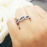 1.00 Carat (ctw) 14K White Gold Round Blue Sapphire & White Diamond Ladies Bridal Stackable Anniversary Wedding Band Swirl Ring 1 CT