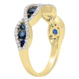 1.00 Carat (ctw) 14K Yellow Gold Round Blue Sapphire & White Diamond Ladies Bridal Stackable Anniversary Wedding Band Swirl Ring 1 CT