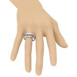 1.05 Carat (ctw) 10K White Gold Round Cut Black Diamond Men's Channel Set 7 Stone Anniversary Wedding Band 1 CT