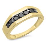 1.05 Carat (ctw) 10K Yellow Gold Round Cut Black Diamond Men's Channel Set 7 Stone Anniversary Wedding Band 1 CT