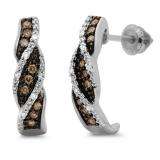 0.20 Carat (ctw) 10K White Gold Round Cut White And Champagne Diamond Ladies Swirl Hoop Earrings 1/5 CT