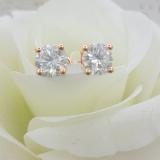 3.00 Carat (ctw) Round Moissanite Ladies Solitaire Fashion Stud Earrings 10K Rose Gold