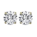 3.00 Carat (ctw) Round Moissanite Ladies Solitaire Fashion Stud Earrings 14K Yellow Gold