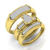 0.35 Carat (ctw) Yellow Plated Sterling Silver Round White Diamond Men & Womens Micro Pave Engagement Ring Trio Bridal Set 1/3 CT