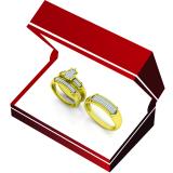 0.35 Carat (ctw) Yellow Plated Sterling Silver Round White Diamond Men & Womens Micro Pave Engagement Ring Trio Bridal Set 1/3 CT