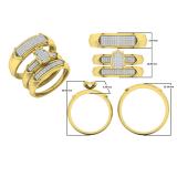 0.35 Carat (ctw) Yellow Plated Sterling Silver Round White Diamond Men & Womens Micro Pave Engagement Ring Trio Bridal Set 1/3 CT