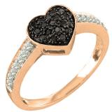 0.30 Carat (ctw) 10K Rose Gold Round Black & White Diamond Ladies Promise Heart Engagement Ring
