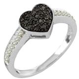 0.30 Carat (ctw) 10K White Gold Round Black & White Diamond Ladies Promise Heart Engagement Ring