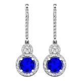 1.50 Carat (ctw) 10K White Gold Round Cut Blue Sapphire & White Diamond Ladies Halo Style Dangling Drop Earrings 1 1/2 CT