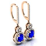 1.50 Carat (ctw) 14K Rose Gold Round Cut Blue Sapphire & White Diamond Ladies Halo Style Dangling Drop Earrings 1 1/2 CT