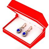 1.50 Carat (ctw) 14K Rose Gold Round Cut Blue Sapphire & White Diamond Ladies Halo Style Dangling Drop Earrings 1 1/2 CT