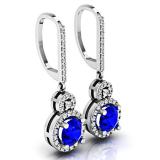 1.50 Carat (ctw) 14K White Gold Round Cut Blue Sapphire & White Diamond Ladies Halo Style Dangling Drop Earrings 1 1/2 CT