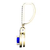 1.50 Carat (ctw) 14K Yellow Gold Round Cut Blue Sapphire & White Diamond Ladies Halo Style Dangling Drop Earrings 1 1/2 CT