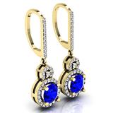 1.50 Carat (ctw) 14K Yellow Gold Round Cut Blue Sapphire & White Diamond Ladies Halo Style Dangling Drop Earrings 1 1/2 CT