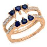 1.00 Carat (ctw) 10K Rose Gold Trillion Cut Blue Sapphire & Round Cut White Diamond Ladies Anniversary Wedding Band Enhancer Guard Ring 1 CT