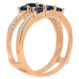 1.00 Carat (ctw) 10K Rose Gold Trillion Cut Blue Sapphire & Round Cut White Diamond Ladies Anniversary Wedding Band Enhancer Guard Ring 1 CT