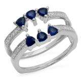 1.00 Carat (ctw) 14K White Gold Trillion Cut Blue Sapphire & Round Cut White Diamond Ladies Anniversary Wedding Band Enhancer Guard Ring 1 CT
