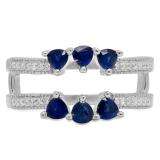 1.00 Carat (ctw) 14K White Gold Trillion Cut Blue Sapphire & Round Cut White Diamond Ladies Anniversary Wedding Band Enhancer Guard Ring 1 CT