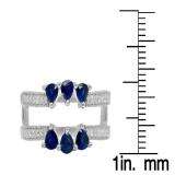 1.00 Carat (ctw) 14K White Gold Trillion Cut Blue Sapphire & Round Cut White Diamond Ladies Anniversary Wedding Band Enhancer Guard Ring 1 CT