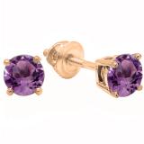 1.50 Carat (ctw) 14K Rose Gold Round Cut Amethyst Ladies Solitaire Stud Earrings 1 1/2 CT