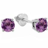 1.00 Carat (ctw) 14K White Gold Round Cut Amethyst Ladies Solitaire Stud Earrings 1 CT
