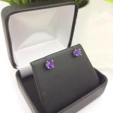 1.00 Carat (ctw) 14K White Gold Round Cut Amethyst Ladies Solitaire Stud Earrings 1 CT