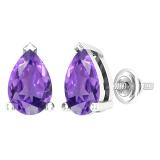 7x5mm Pear Amethyst Solitaire Stud Earrings for Her in 925 Sterling Silver