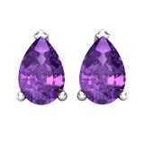 1.00 Carat (Ctw) Sterling Silver Pear Cut Amethyst Ladies Solitaire Stud Earrings 1 CT