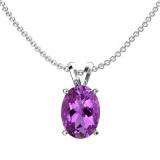 1.50 Carat (ctw) Sterling Silver Oval Cut Amethyst Ladies Solitaire Pendant (Chain Included) 1 1/2 CT