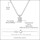 2.00 Cttw Oval Cubic Zirconia V Bail Solitaire Pendant with 18 inch Silver Chain, 925 Sterling Silver