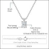 3.00 Cttw Oval Cubic Zirconia V Bail Solitaire Pendant with 18 inch Silver Chain, 925 Sterling Silver