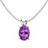 1.00 Carat (ctw) Sterling Silver Oval Cut Amethyst Ladies Solitaire Pendant (Chain Included) 1 CT