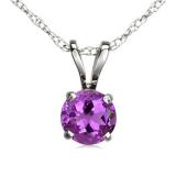 1.00 Carat (ctw) Sterling Silver Round Cut Amethyst Ladies Solitaire Pendant (Chain Included) 1 CT
