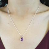 1.50 Carat (ctw) Sterling Silver Pear Cut Amethyst Ladies Solitaire Pendant (Chain Included) 1 1/2 CT
